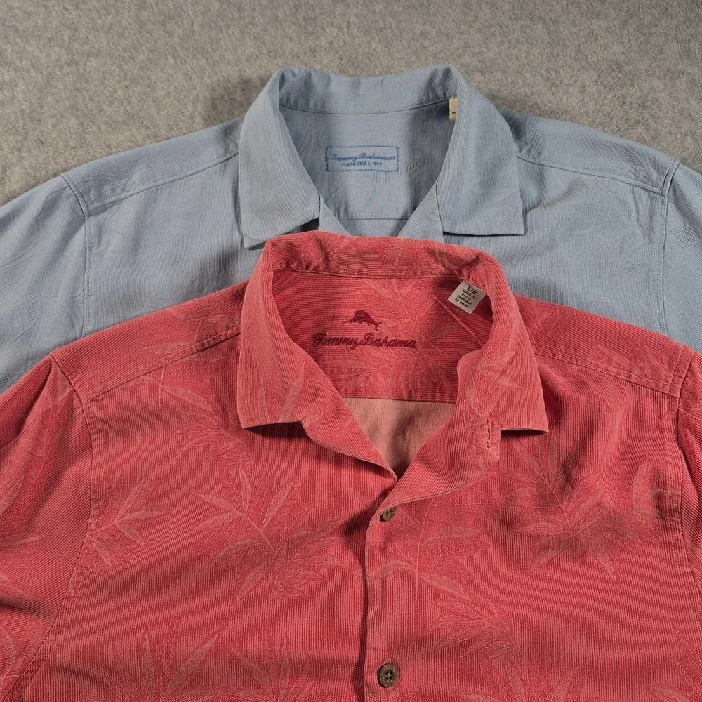 Lot of 2~ Tommy Bahama 100% Silk Short Sleeved Button Up Shirts Men's Large